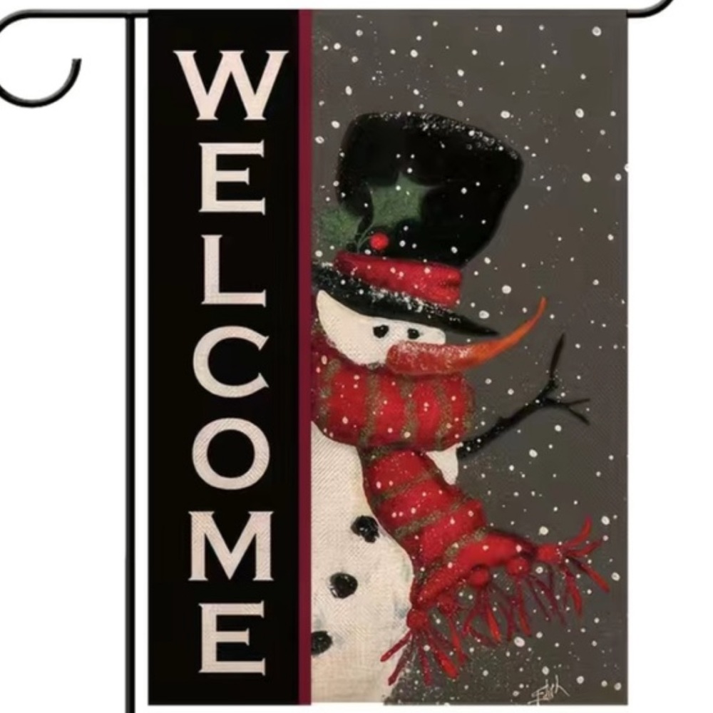 NIP 1pc, 12x18” “WELCOME” Snowman  Garden Flag,Burlap, Double Sided